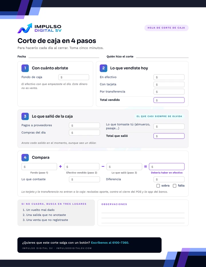 Vista previa de la hoja Corte de caja en 4 pasos